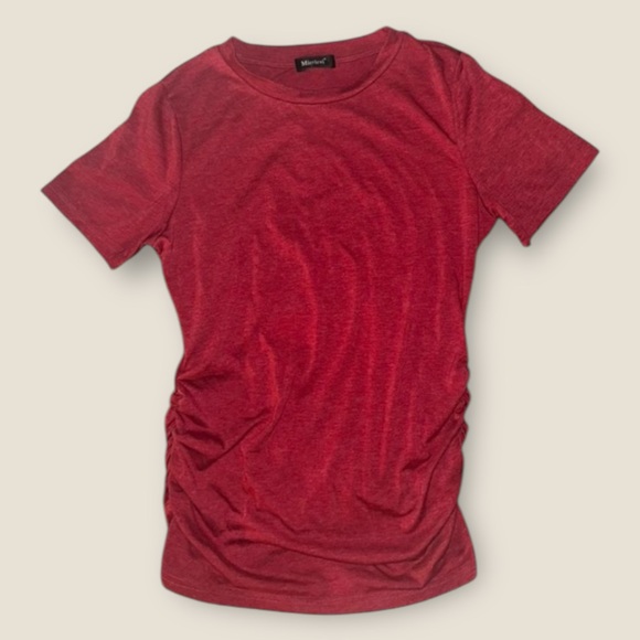 Red/Burgundy Ruched T-Shirt by Micticsi - Size Small - New Without Tags - Picture 3 of 7